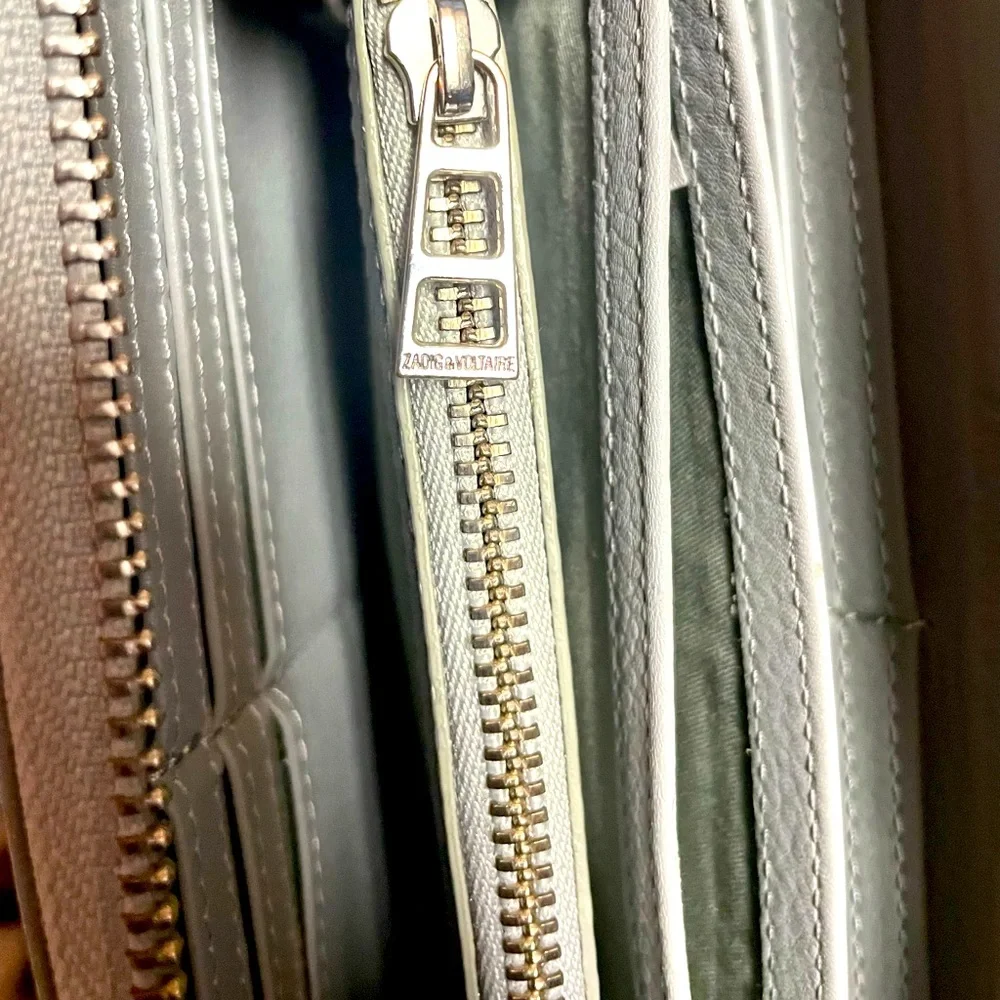 Zadig et Voltaire Leather Compagnon Wristlet Wallet Silver - Picture 6 of 15